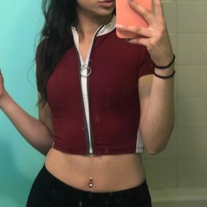 Burgundy Zip up Crop Top